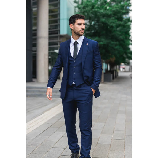 IM30 - Men's Navy 3 Piece Stitch Lapel Formal Suit