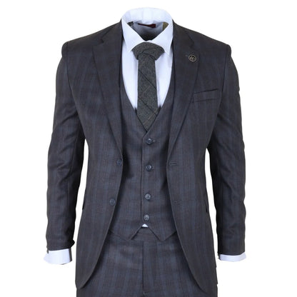 IM31 - Men's Charcoal 3 Piece Prince Of Wales Check Suit