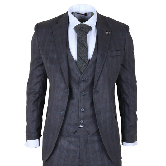 IM31 - Men's Charcoal 3 Piece Prince Of Wales Check Suit