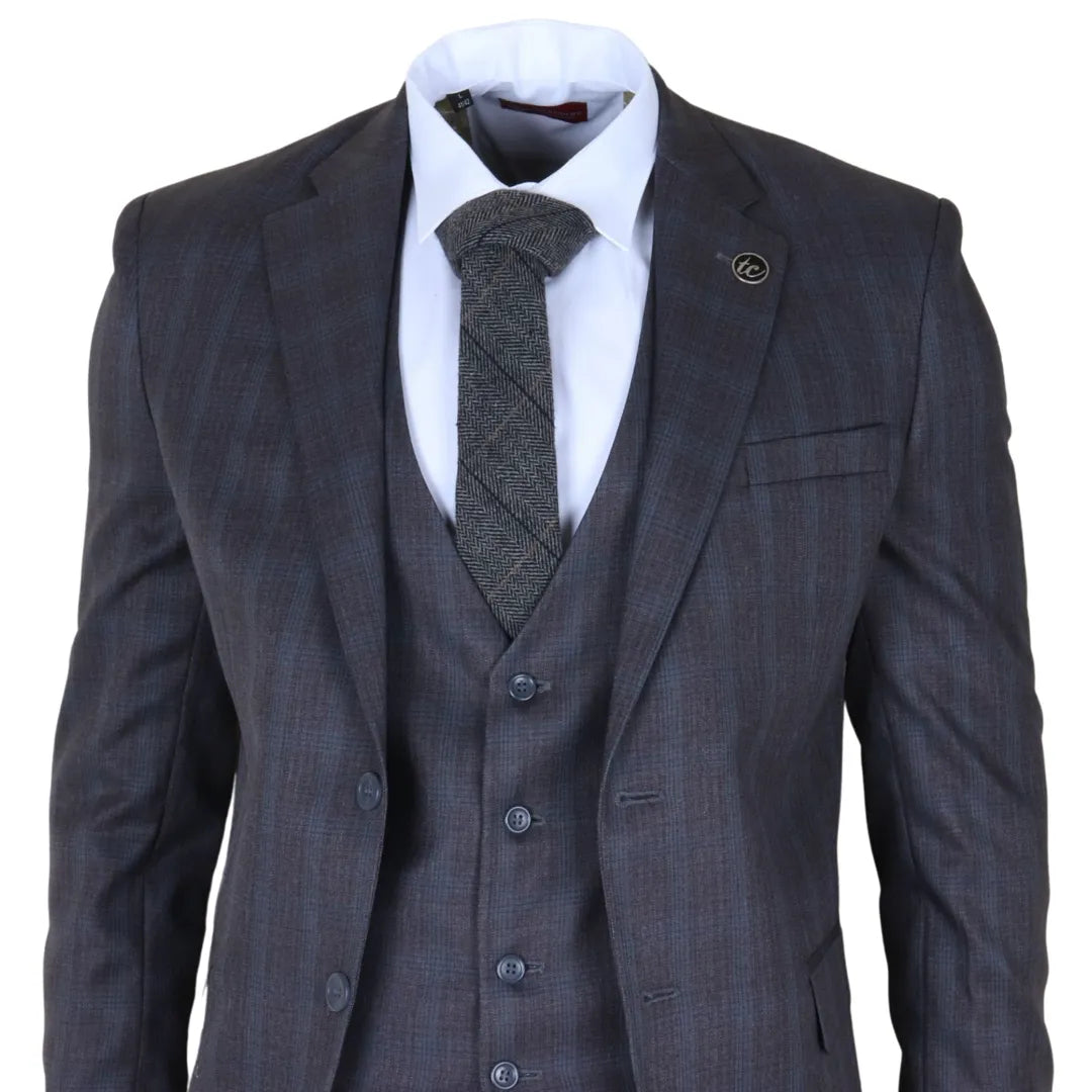 IM31 - Men's Charcoal 3 Piece Prince Of Wales Check Suit