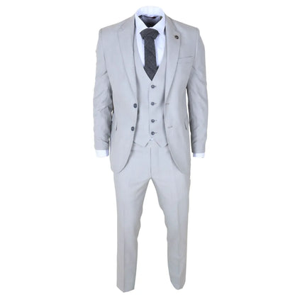 IM31 - Men's Grey 3 Piece Prince Of Wales Check Suit