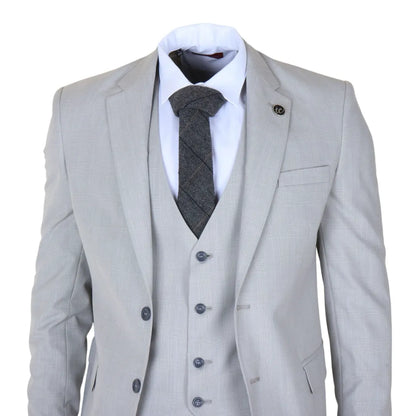 IM31 - Men's Grey 3 Piece Prince Of Wales Check Suit