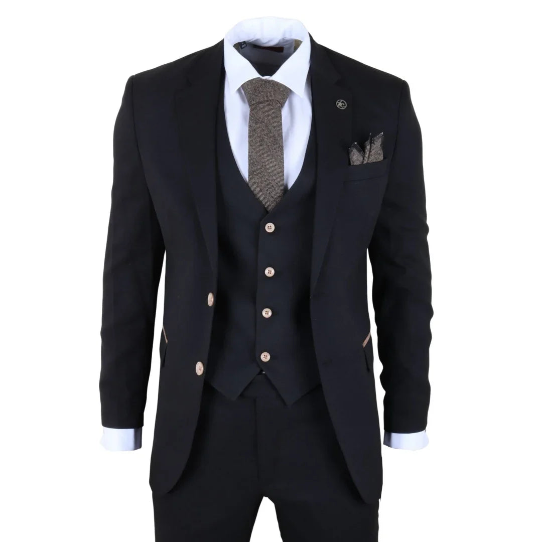 IM32 - Men's Black 3 Piece Tailored Fit Suit