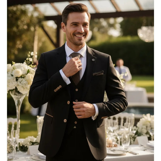 IM32 - Men's Black 3 Piece Tailored Fit Suit