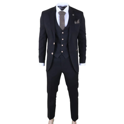 IM32 - Men's Black 3 Piece Tailored Fit Suit