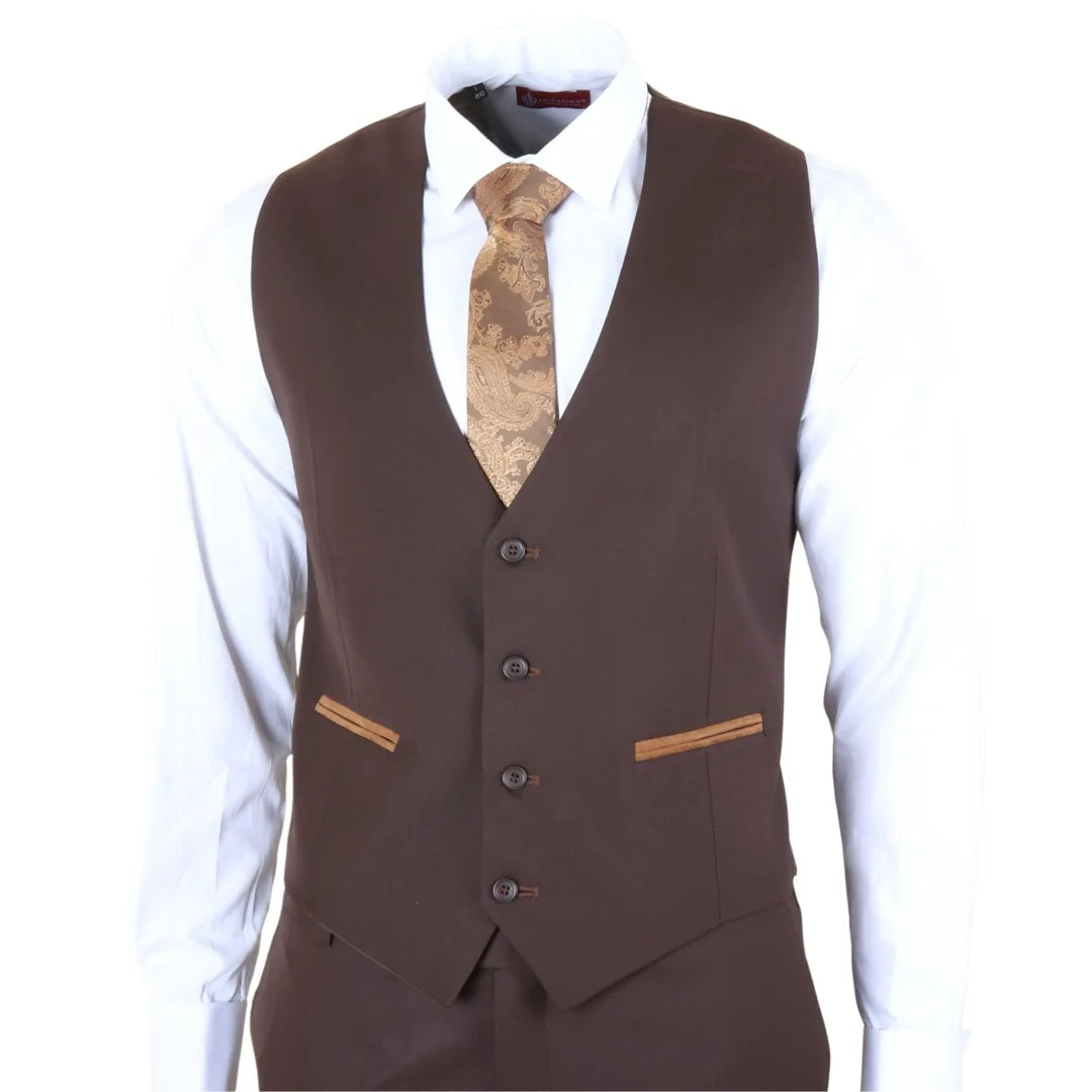 IM32 - Men's Plain Dark Brown 3 Piece Suit