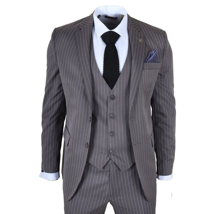 IM44 - Men's Classic Pinstripe 3 Piece Grey Suit