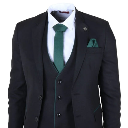 IM48 - Men's 3 Piece Black Tailored Fit Suit