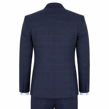 IM54 - Men's Navy Blue Check Tailored Fit 3 Piece Suit