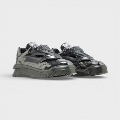 Odissea Leather Low-top Trainers In Gunmetal