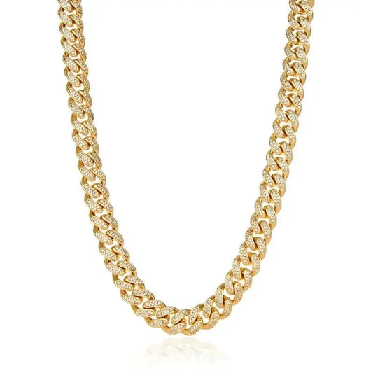 12mm Iced Miami Cuban Link Chain - Gold