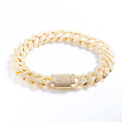 12mm Iced Prong Cuban Link Bracelet - Gold