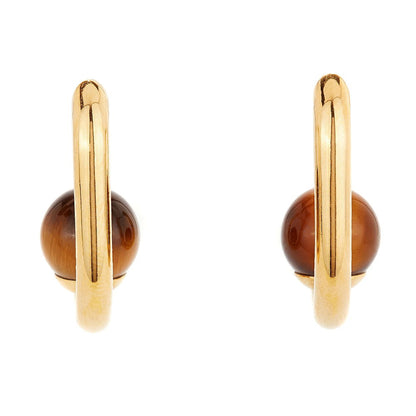 Tiger's Eye Square Gold Hoops