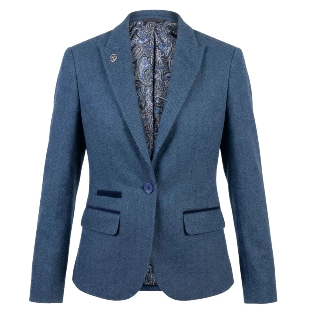 IMW-01 - Women's Blue Tweed Herringbone Blazer Waistcoat