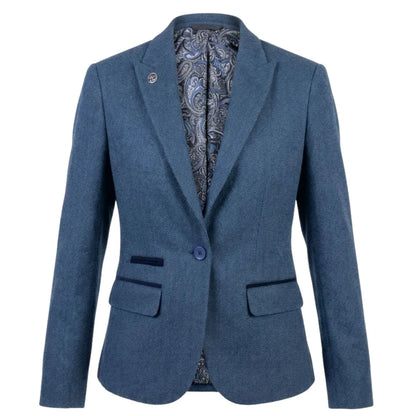 IMW-01 - Women's Blue Tweed Herringbone Blazer Waistcoat