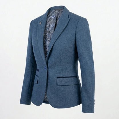 IMW-01 - Women's Blue Tweed Herringbone Blazer Waistcoat