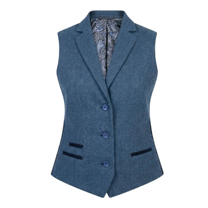 IMW-01 - Women's Blue Tweed Herringbone Blazer Waistcoat