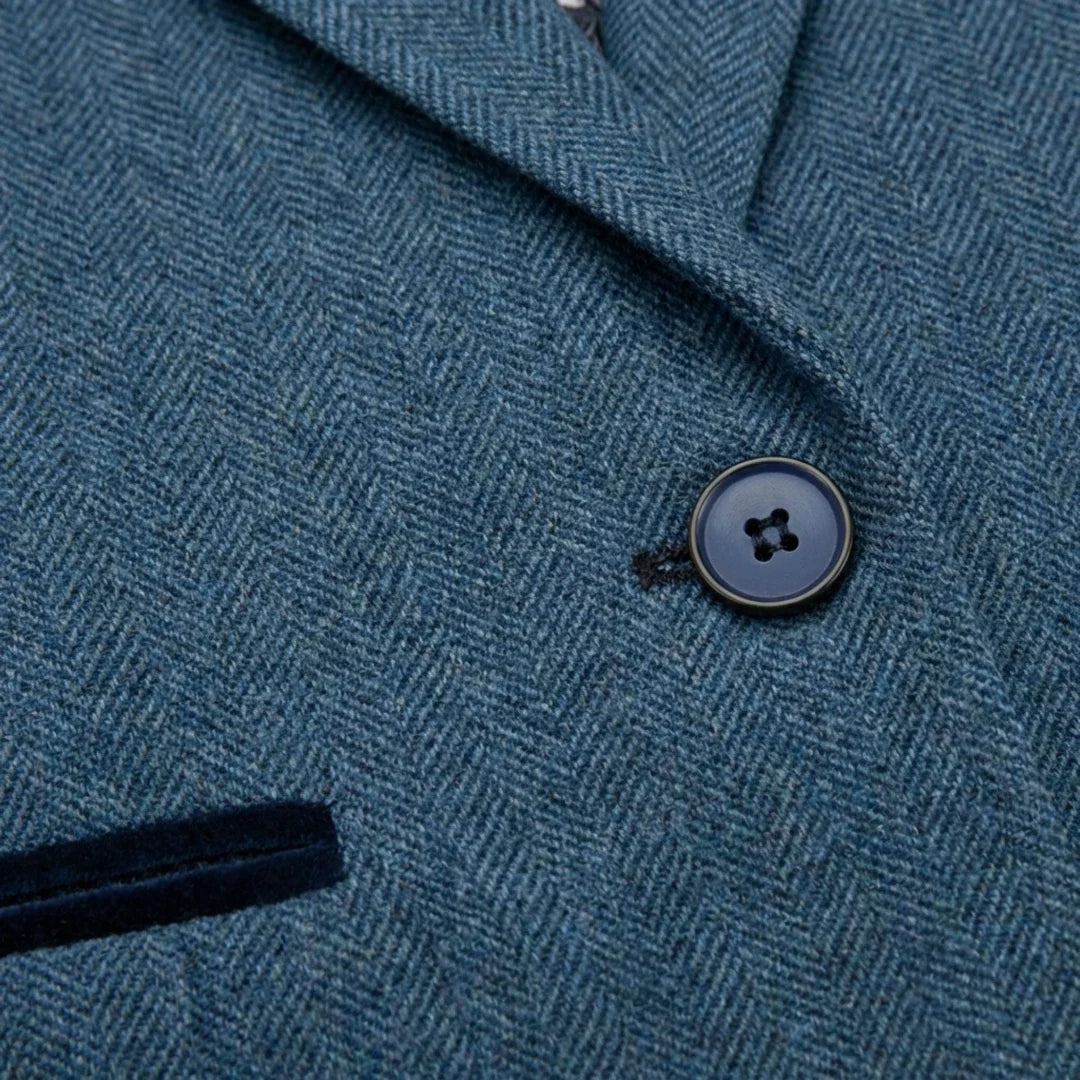 IMW-01 - Women's Blue Tweed Herringbone Blazer Waistcoat