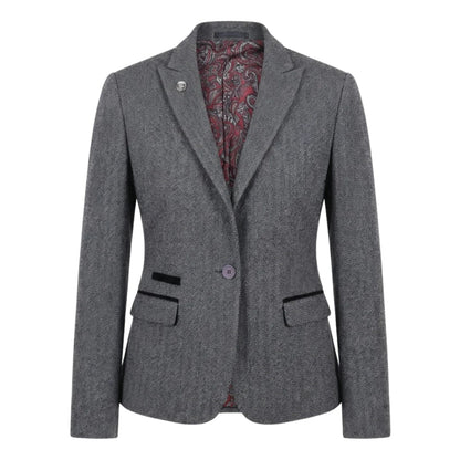 IMW-03 - Women's Grey Tweed Herringbone Blazer Waistcoat