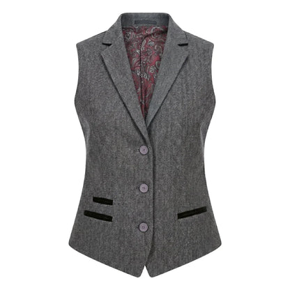 IMW-03 - Women's Grey Tweed Herringbone Blazer Waistcoat