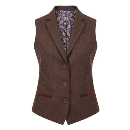 IMW-04 - Women's Brown Tweed Herringbone Blazer Waistcoat