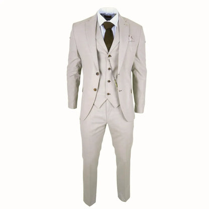 James - Men's 3 Piece Cream Tailored Fit Suit
