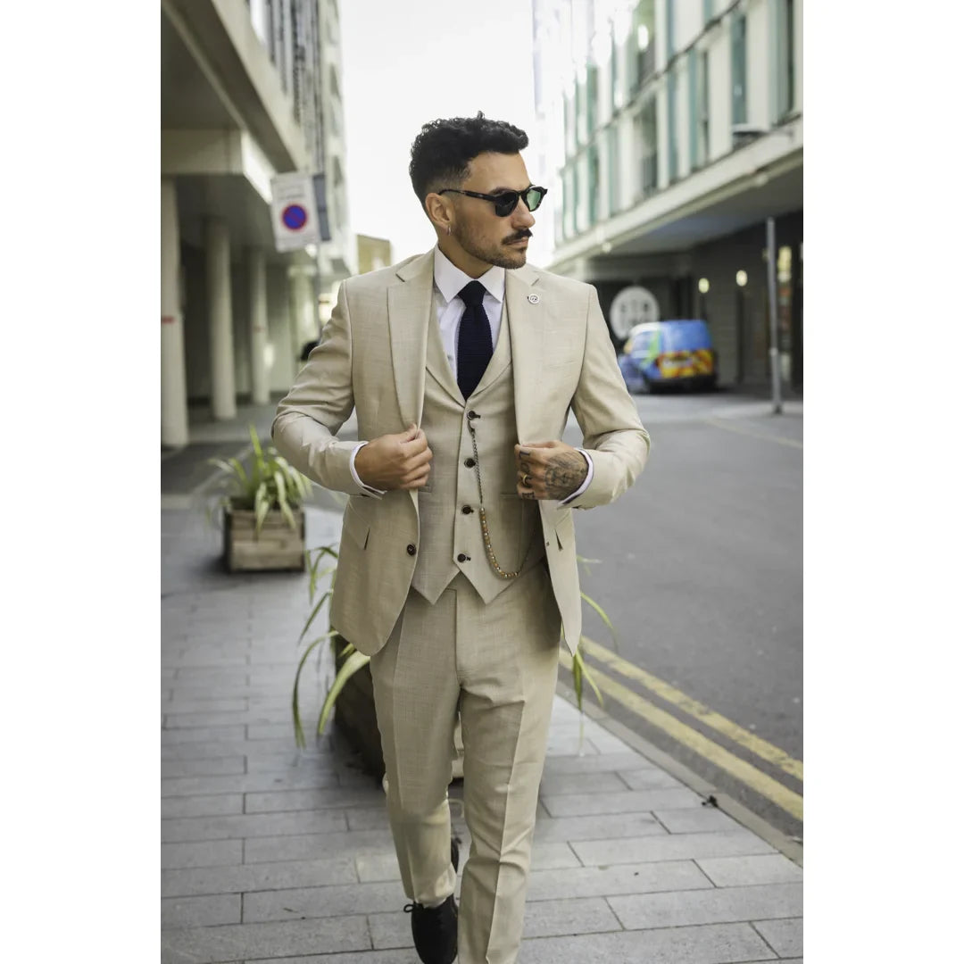 James - Men's 3 Piece Cream Tailored Fit Suit