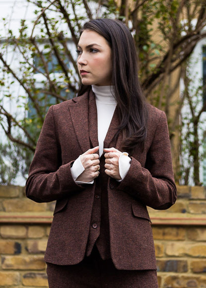 WS-12 - Women's Tweed Suit Blazer Trousers Waistcoat Herringbone Wool Rust Brown