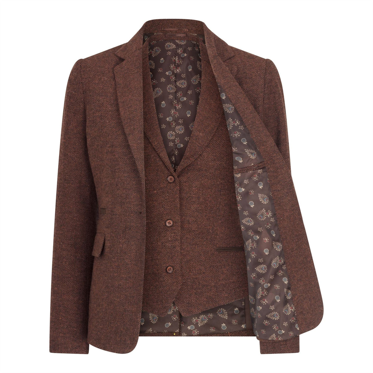 WS-12 - Women's Tweed Suit Blazer Trousers Waistcoat Herringbone Wool Rust Brown