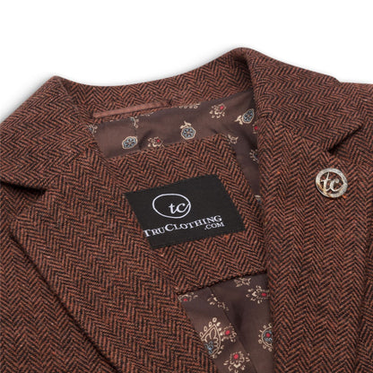 WS-12 - Women's Tweed Suit Blazer Trousers Waistcoat Herringbone Wool Rust Brown