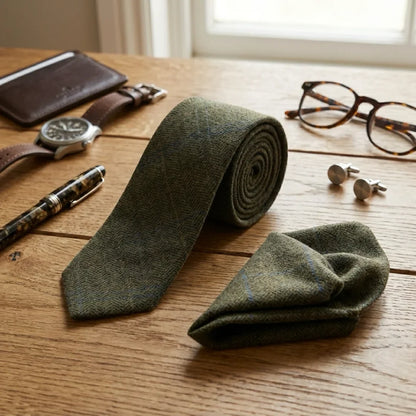 Men's Wool Blend Herringbone Plaid Tweed Tie