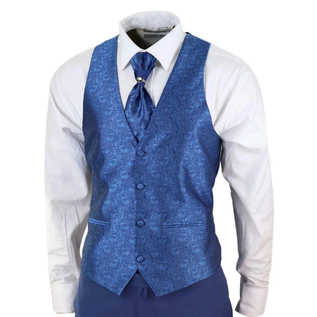 Sal-Yaica - Men's 4 Piece Wedding Suit Groom Shawl Collar Blue Cravat