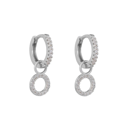 Circle Drop Hoop Huggies: Silver
