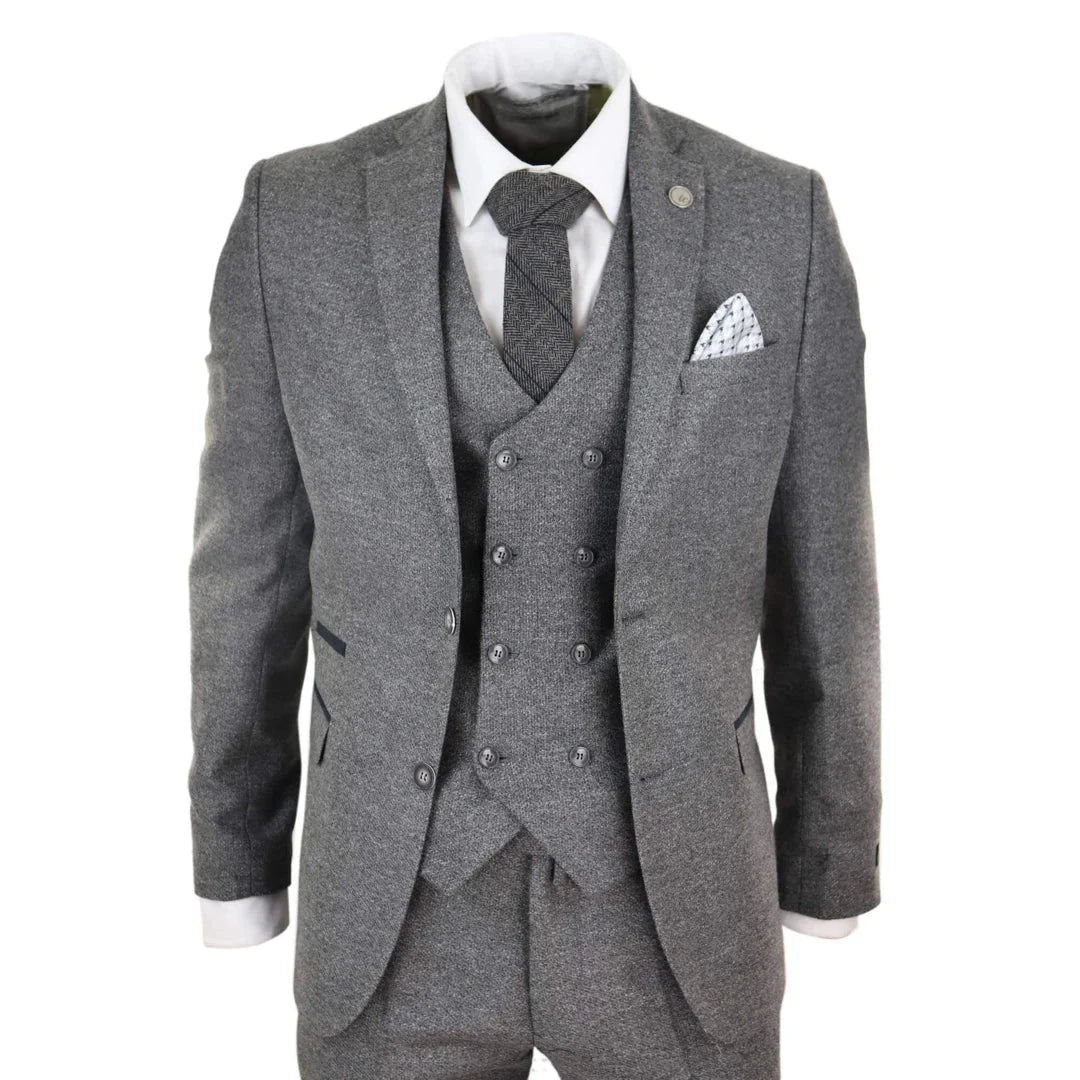 STZ34 - Men's Wool 3 Piece Suit Double Breasted Waistcoat Tweed 1920s