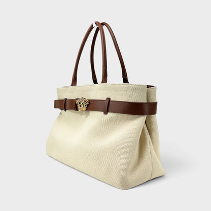 Medusa Head Large Canvas Belt Tote Bag Beige