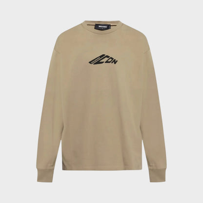 Long Sleeve Loose Fit Logo Tee Beige
