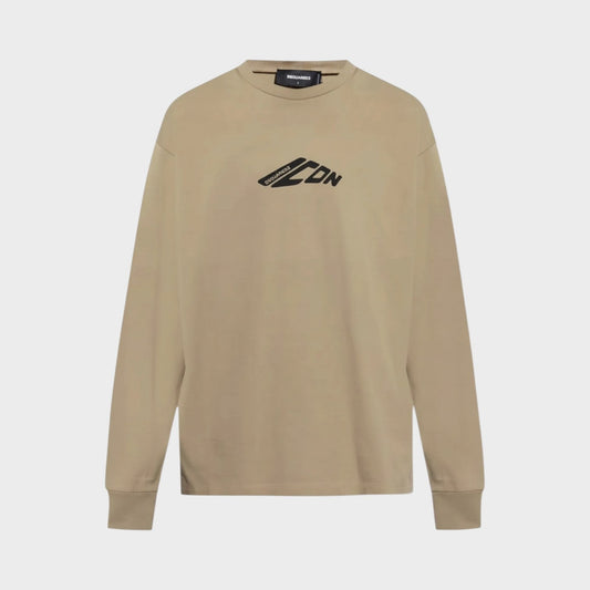 Long Sleeve Loose Fit Logo Tee Beige