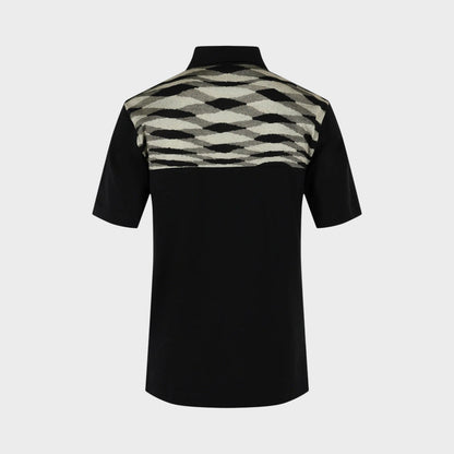 Contrasting-Collar Polo Shirt With Geometric Motifs Black