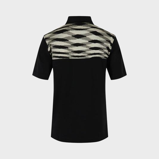 Contrasting-Collar Polo Shirt With Geometric Motifs Black