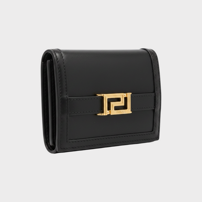 Greca Bifold Wallet Calf Leather Black