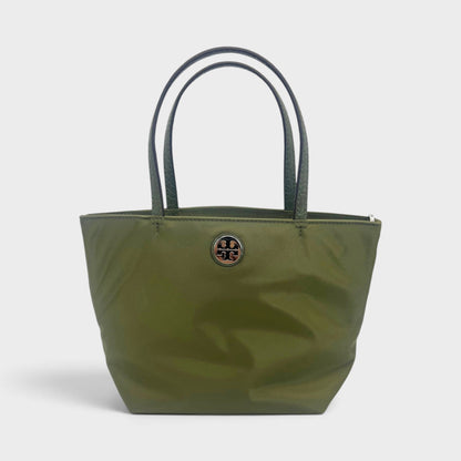 Nylon Mixed Materials Mini Tote Bag Green Khaki