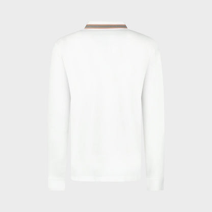 Hartford Stripe Checked Long Sleeve Polo White