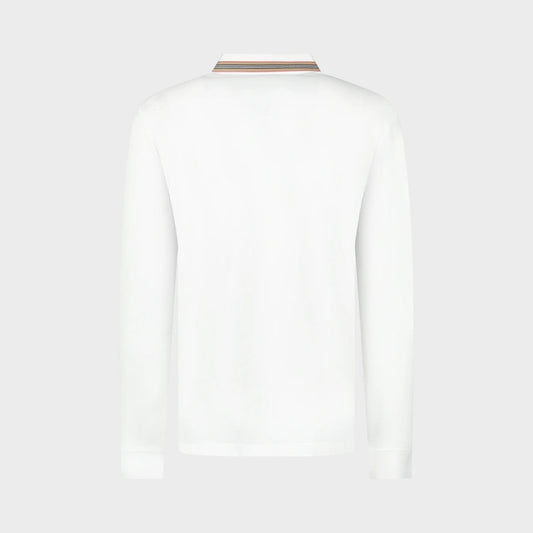 Hartford Stripe Checked Long Sleeve Polo White
