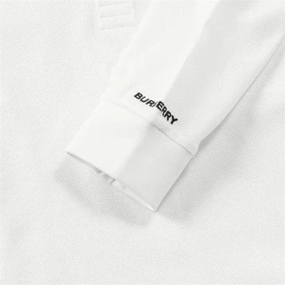 Hartford Stripe Checked Long Sleeve Polo White