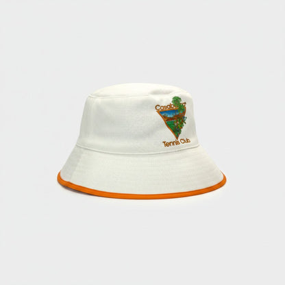 Printed Tennis Club Icon Bucket Hat White Orange