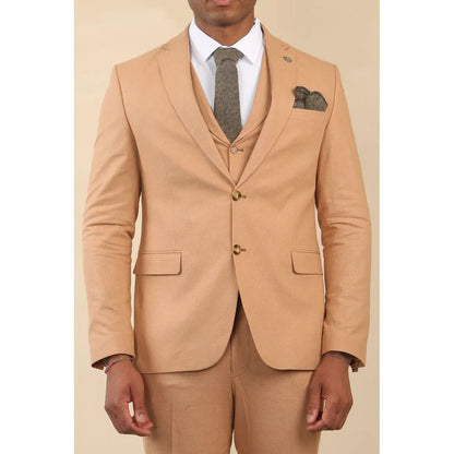 TP-23 - Men's Camel 3 Piece Linen Summer Wedding Suit