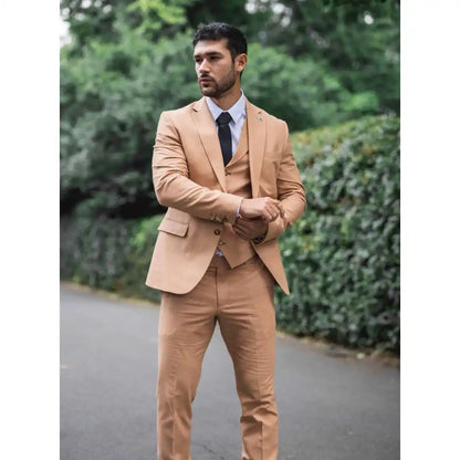 TP-23 - Men's Camel 3 Piece Linen Summer Wedding Suit