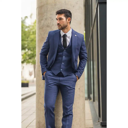 TP-24 - Men's Navy 3 Piece Linen Summer Wedding Suit