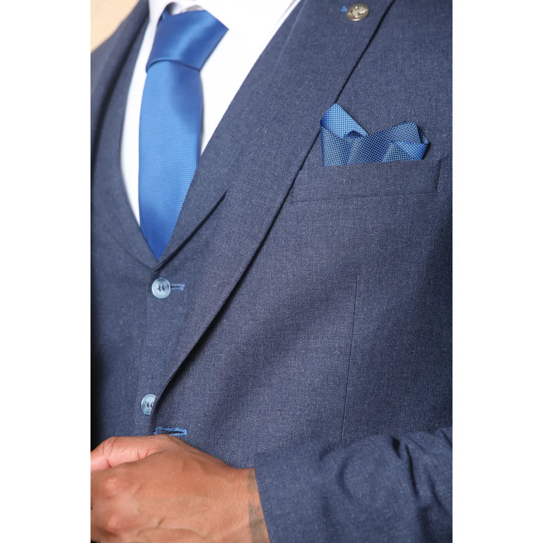 TP-24 - Men's Navy 3 Piece Linen Summer Wedding Suit