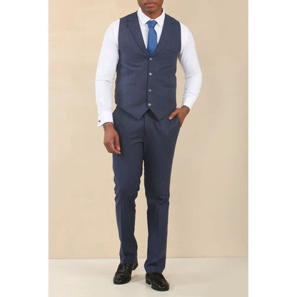 TP-24 - Men's Navy 3 Piece Linen Summer Wedding Suit
